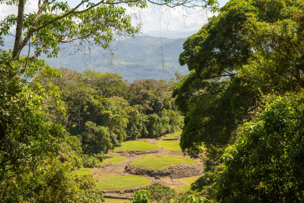 Site archéologique représentant des ruines au milieu d'un espace naturel composé de forêt